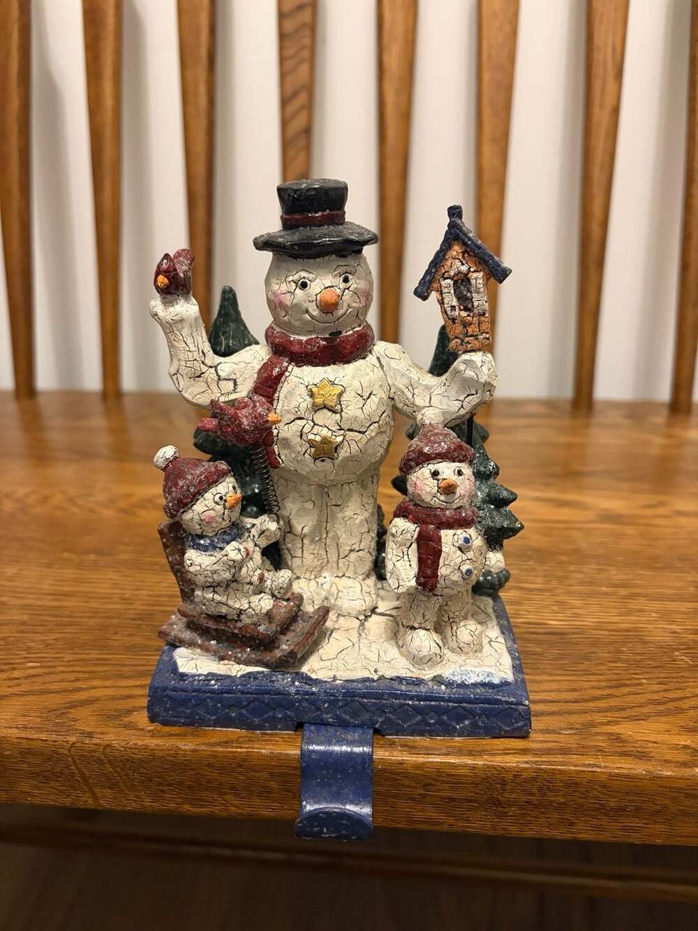 Cast Iron Snowman Family Christmas Stocking Holder Holiday Decor